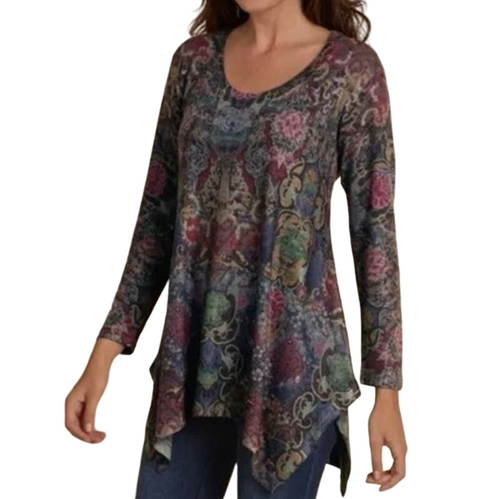 Soft Surroundings Paisley Floral Scoop Neck Flowy Tunic Top - Medium - Picture 1 of 5